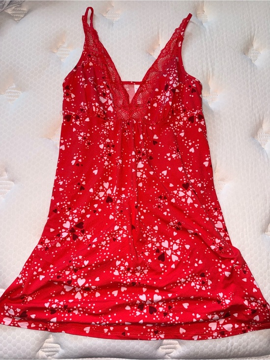 Joyspun Other - 83. Red Lace-Trim Heart Print Sleep Chemise